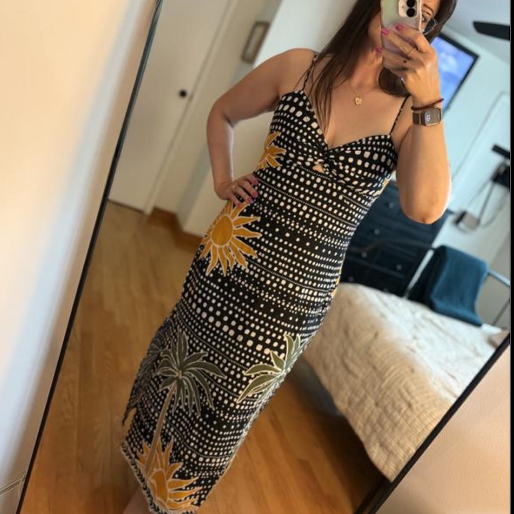 Loft beach dress Polka Dot Maxi Dress with Sunflower Design